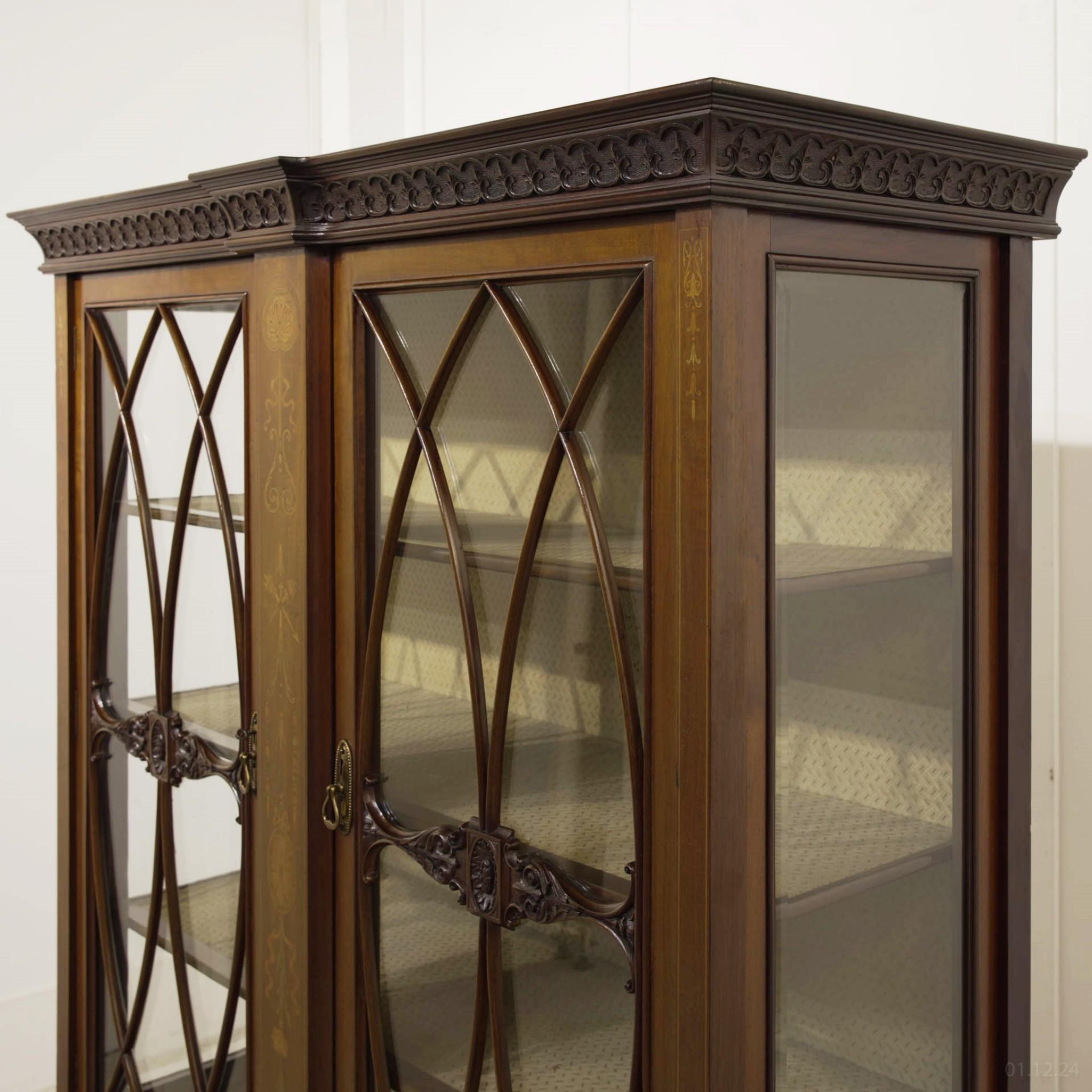 Edwardian Sheraton Display Cabinet Mahogany Inlay 1900 For Sale 5