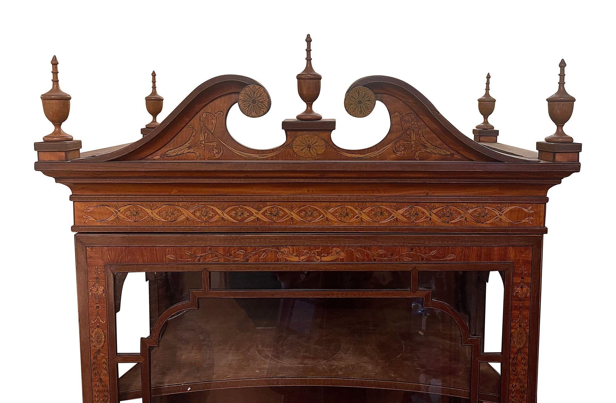 English Edwardian Sheraton revival display cabinet, circa 1900 For Sale