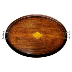 Edwardian Sheraton Revival Großes Oval mit Intarsien  Tablett