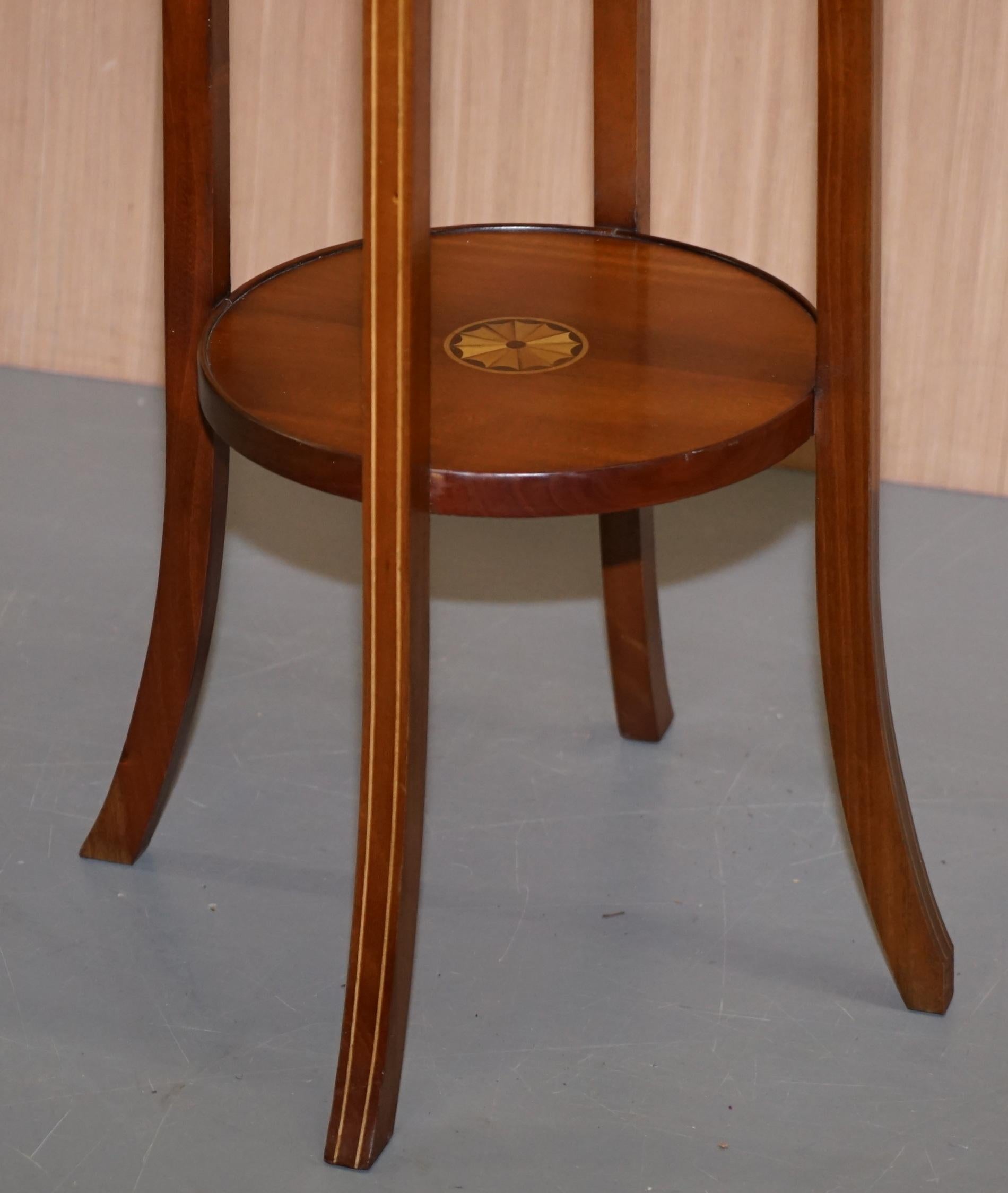 Edwardian Sheraton Revival Hardwood and Strung Inlaid Plant Jardinière Stand In Good Condition In West Sussex, Pulborough