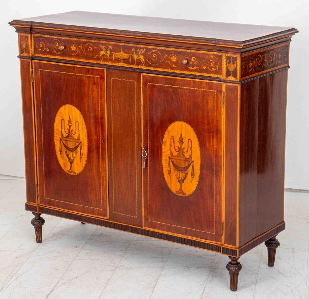 Edwardian Sheraton Revival Marquetry Cabinet For Sale 2