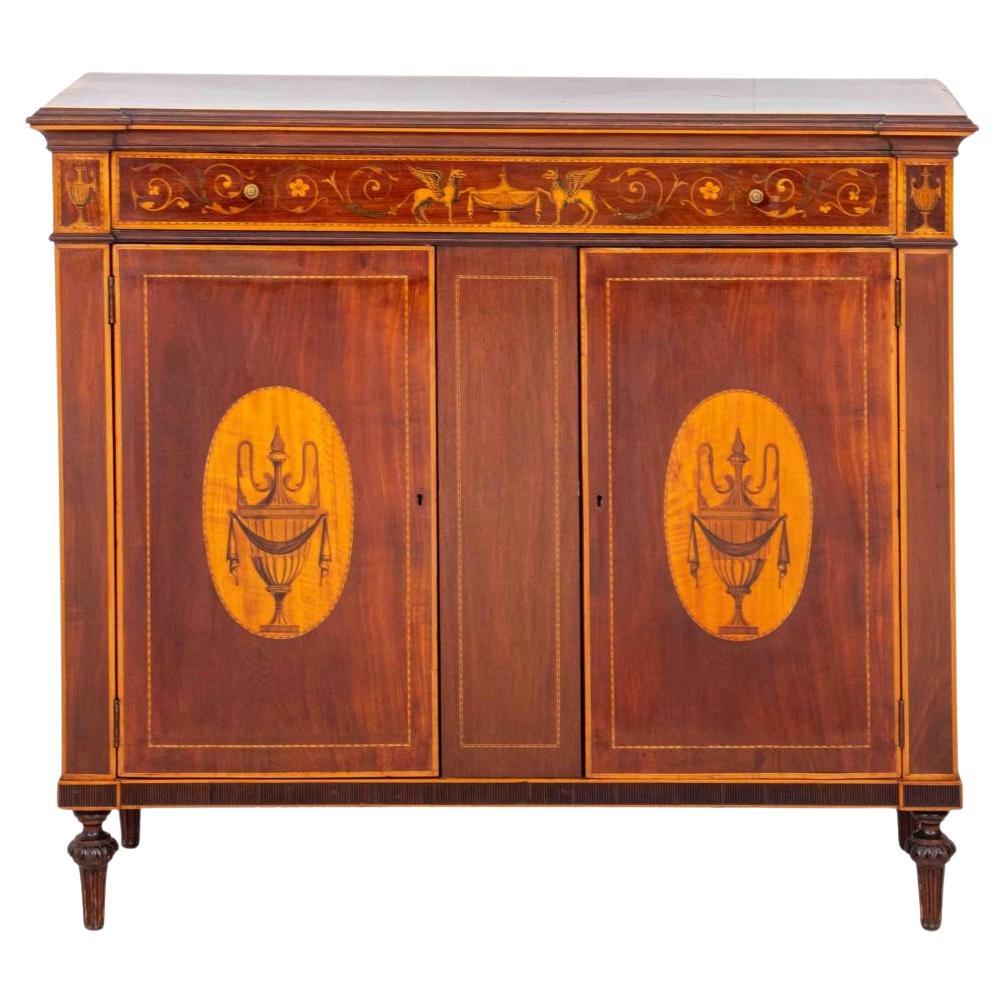 Edwardian Sheraton Revival Marquetry Cabinet For Sale