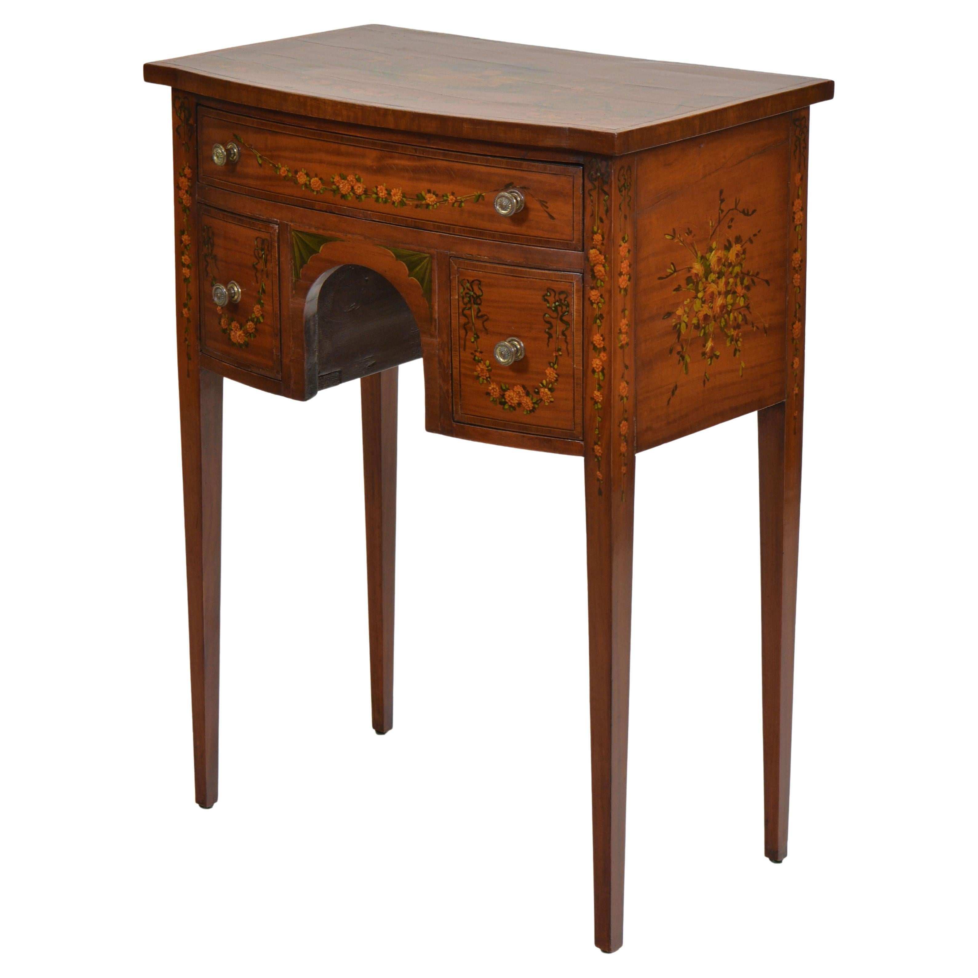 Edwardian Sheraton Revival Painted Satinwood Small Side Table For Sale
