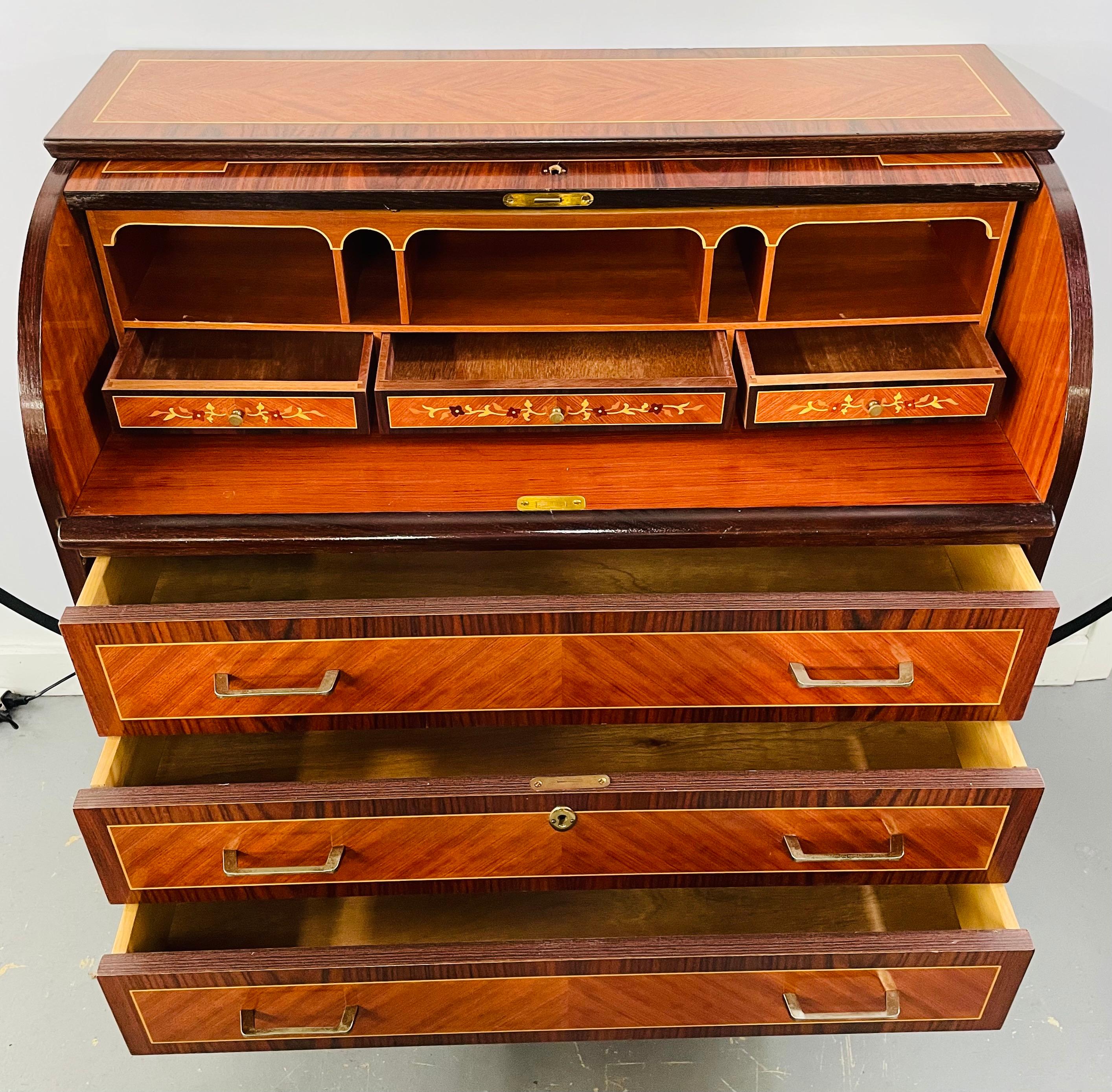 Late 20th Century Edwardian Sheraton Revival Style Flame Mahogany Cylinder Desk or Commode