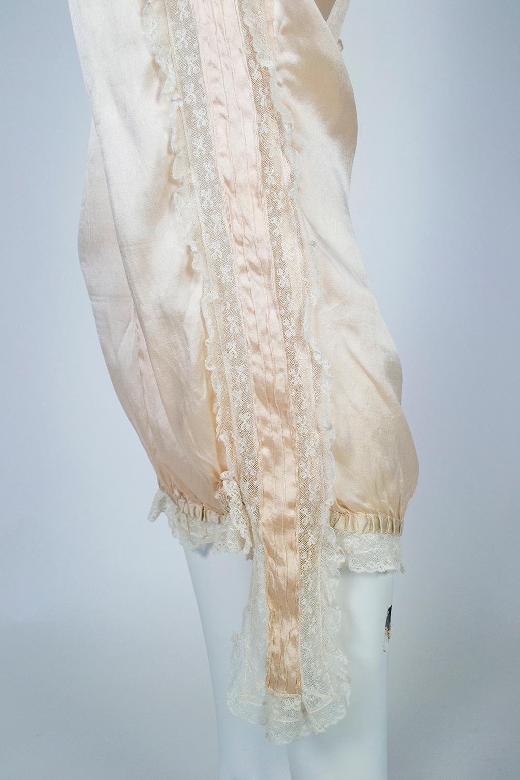 Edwardian Blush Silk Charmeuse and Lace ¾ Bloomer Pantalettes - Medium, 1900s 3
