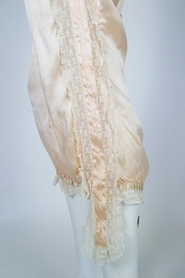 Edwardian Silk Charmeuse and Lace ¾ Bloomer Pantalettes, 1900s For Sale