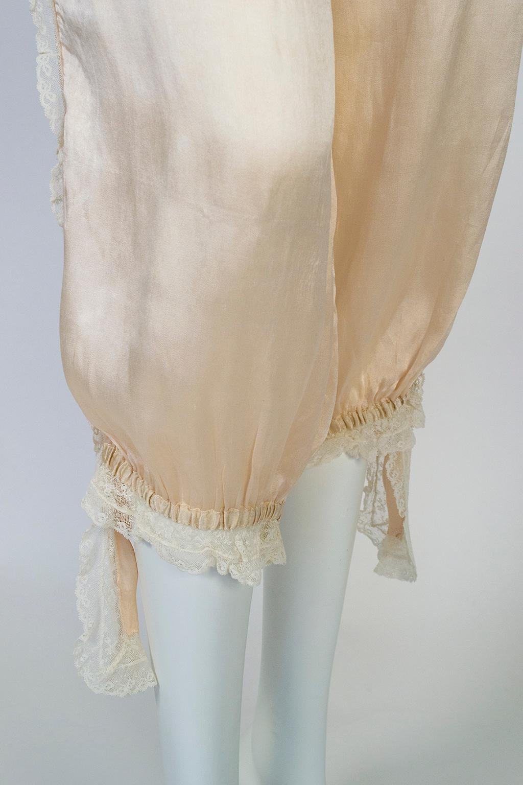 Edwardian Blush Silk Charmeuse and Lace ¾ Bloomer Pantalettes - Medium, 1900s 4