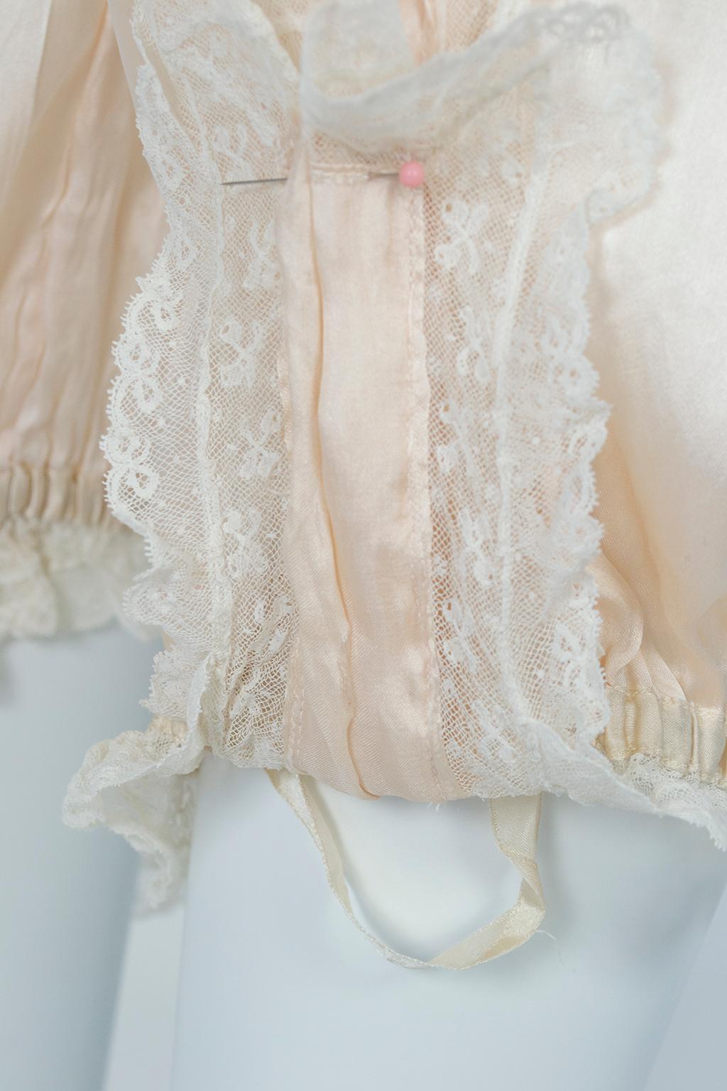 Edwardian Blush Silk Charmeuse and Lace ¾ Bloomer Pantalettes - Medium, 1900s 6