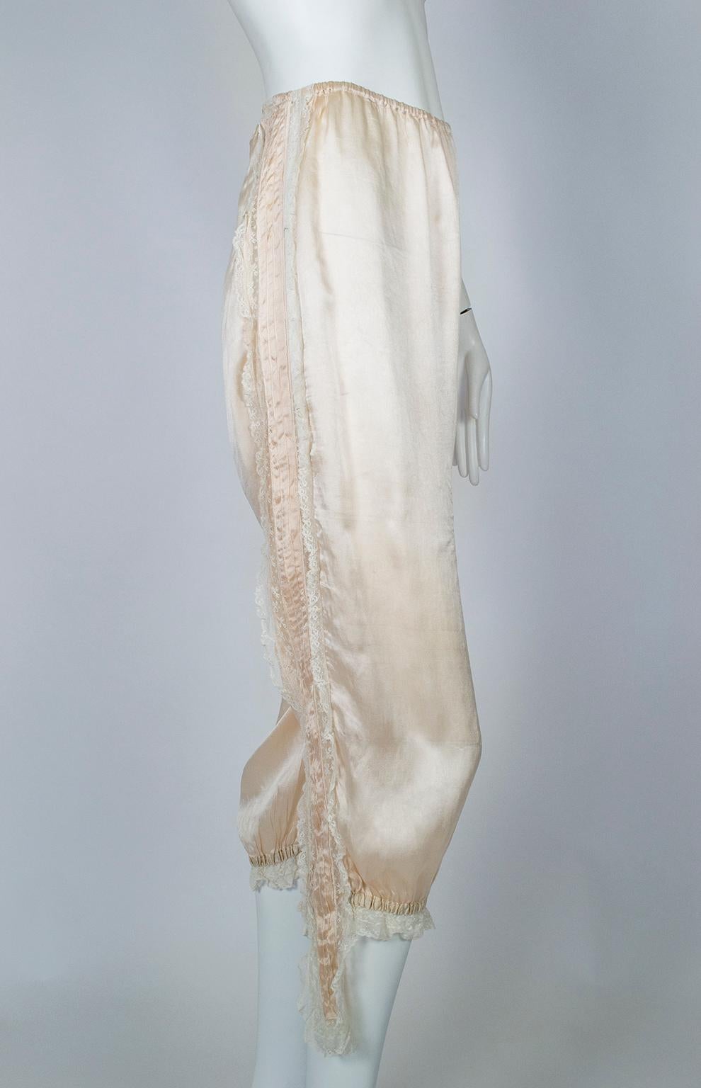 Gray Edwardian Blush Silk Charmeuse and Lace ¾ Bloomer Pantalettes - Medium, 1900s