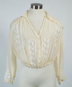 Edwardian Silk Chiffon Sailor Bib Blouse, 1910s