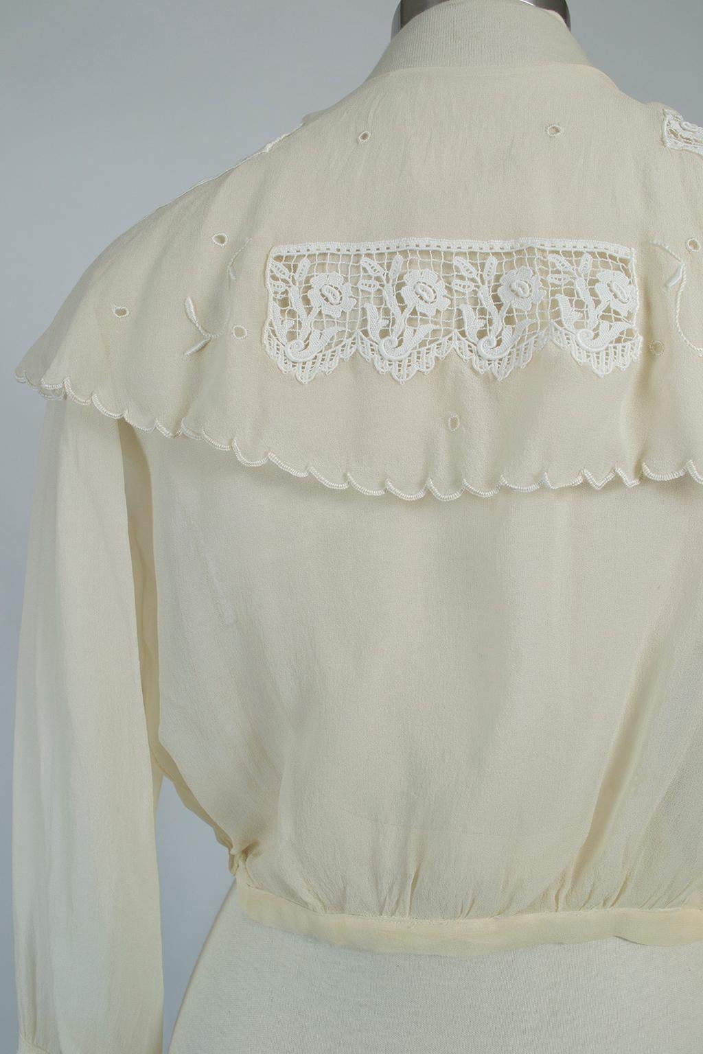 Edwardian Silk Chiffon Sailor Bib Blouse, 1910s 2