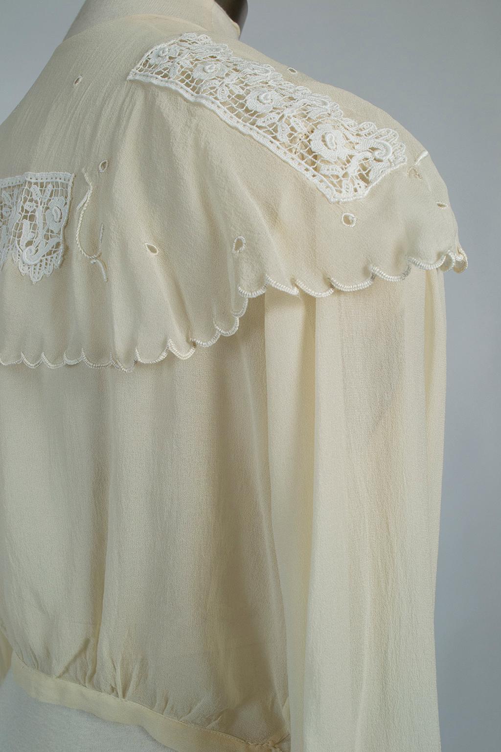 Edwardian Silk Chiffon Sailor Bib Blouse, 1910s 2