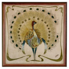 Edwardian Silk Embroidery Of A Peacock