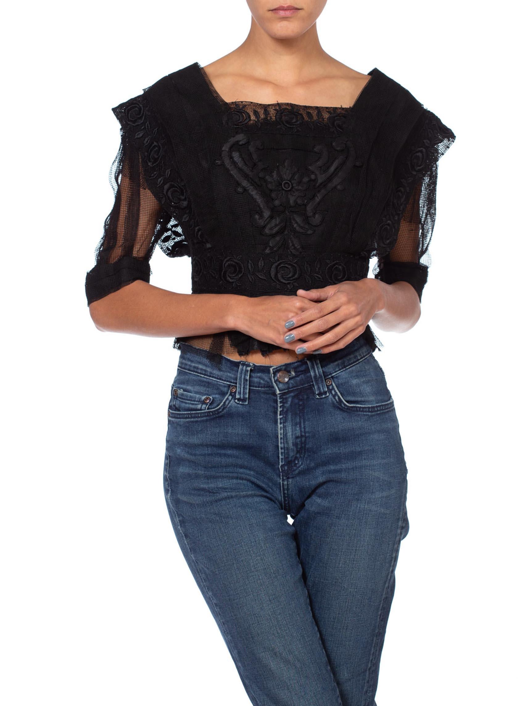black silk and lace blouse
