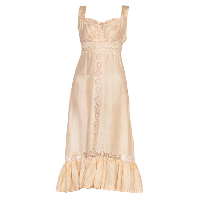 Edwardian Silk and Lace Hand Sewn Slip Dress For Sale at 1stdibs