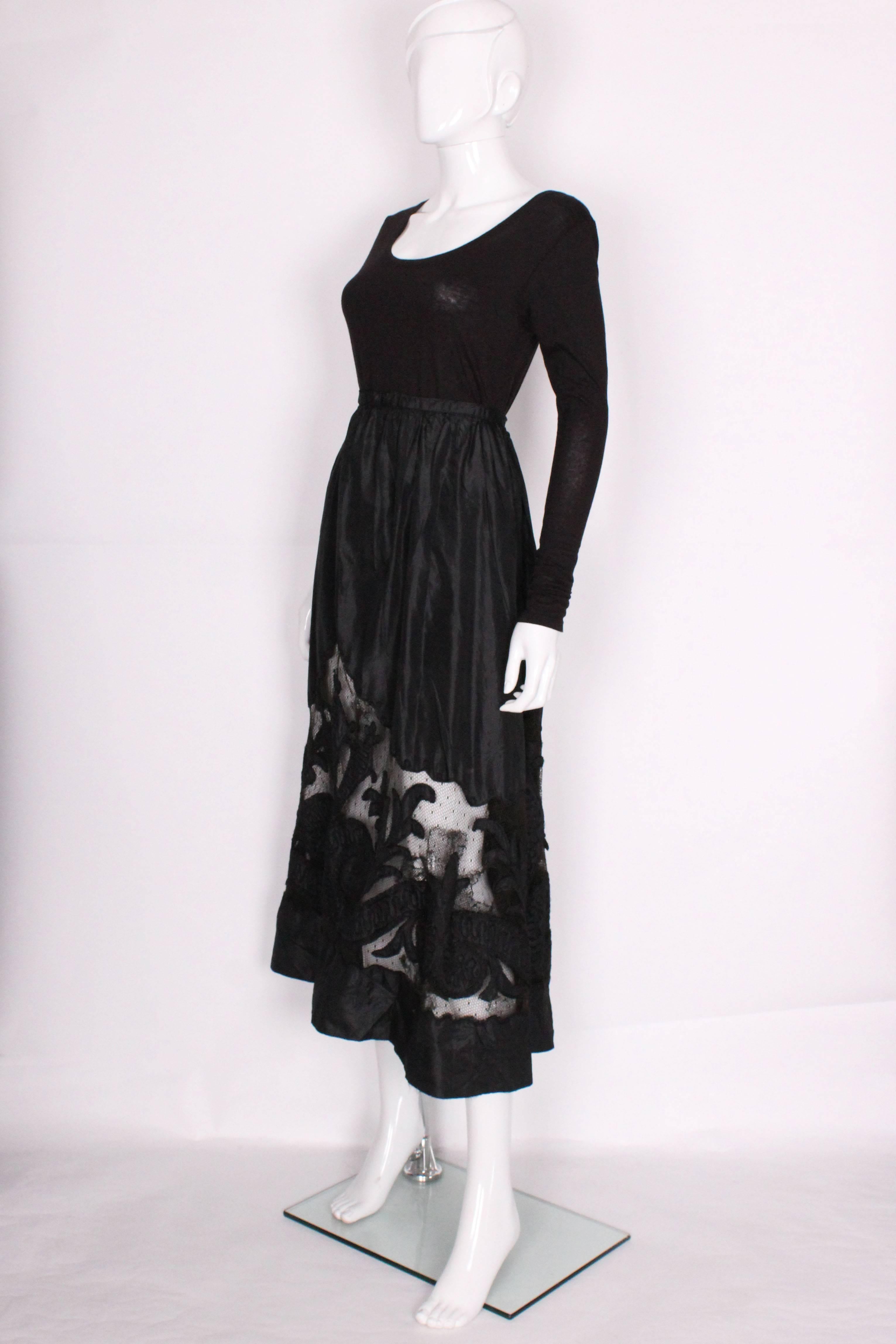 Edwardian Silk & Net Embroidered Black Skirt In Good Condition In London, GB