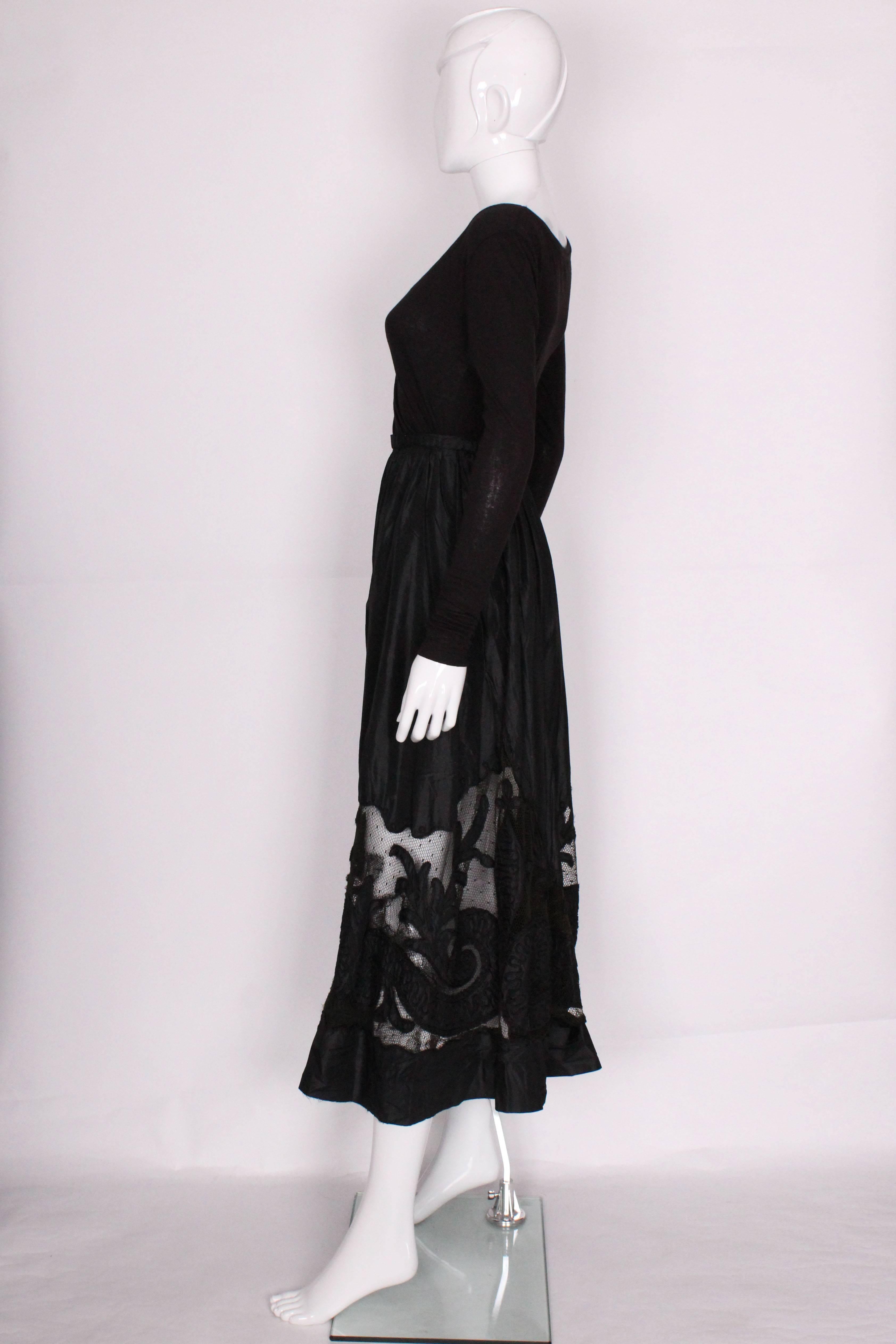 Women's Edwardian Silk & Net Embroidered Black Skirt