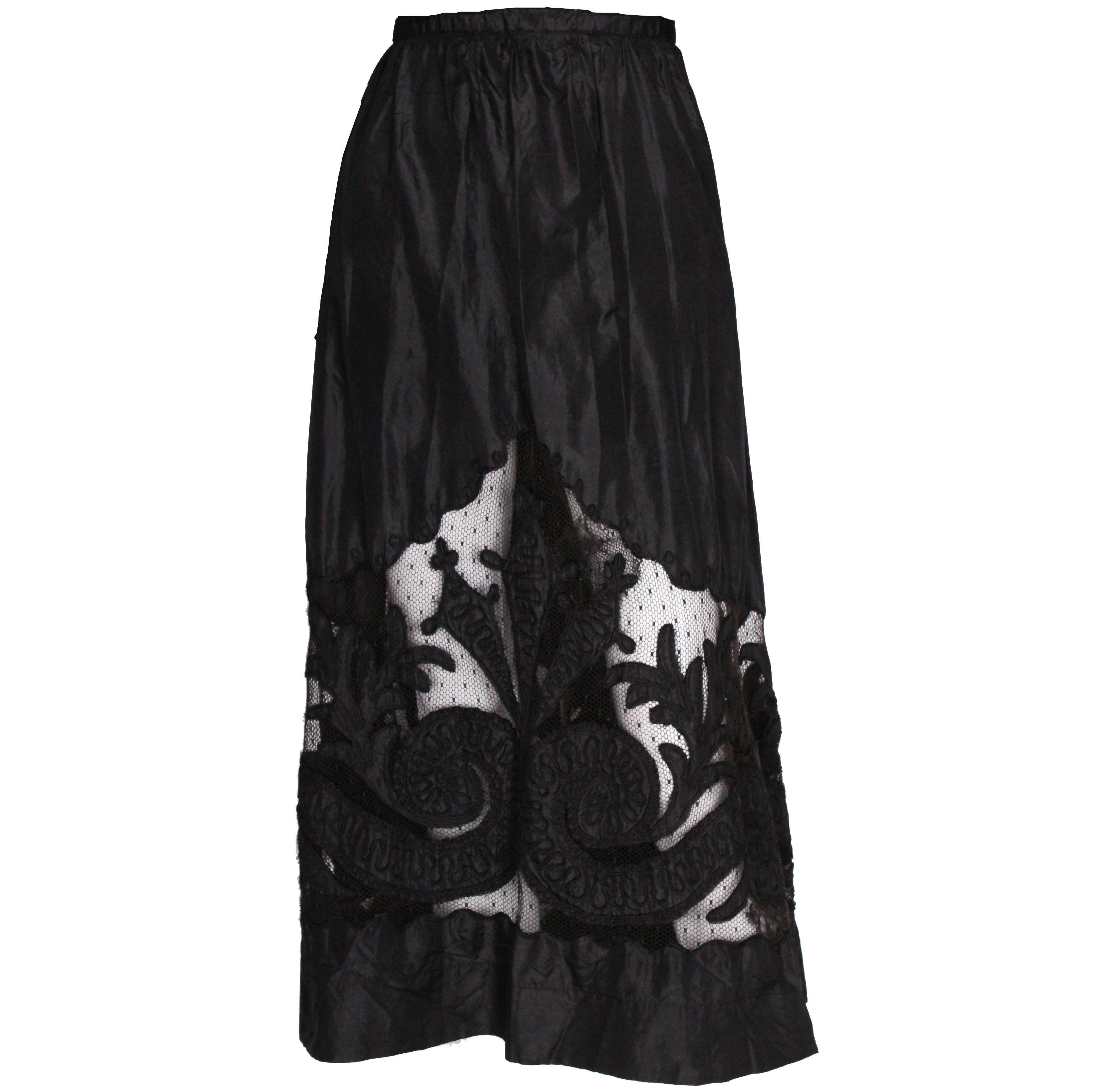 Edwardian Silk & Net Embroidered Black Skirt