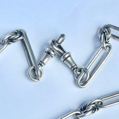 Edwardian Silver Albert or Necklace Chain with T-Bar and Fob