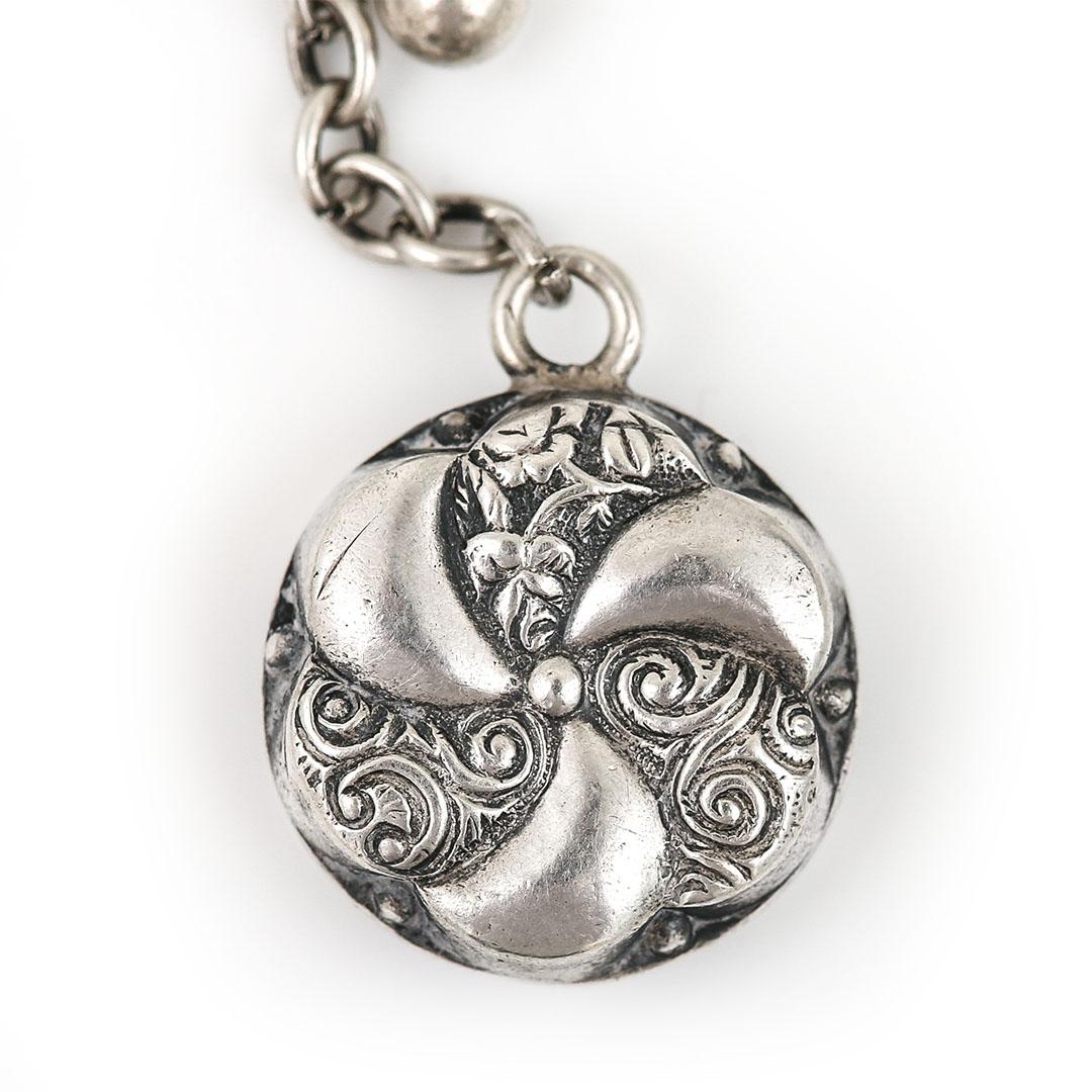 Albertina-Armband aus edwardianischem Silber mit Quaste und T-Bar, um 1905 (Edwardian)