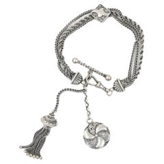 Bracciale Albertina in argento edoardiano con nappina e barra a T, circa 1905