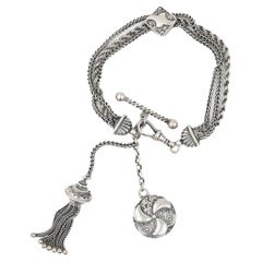 Edwardian Silver Albertina Bracelet with Tassel and T-Bar, Circa 1905