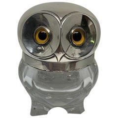 Edwardian Silver and Glass Owl Inkwell