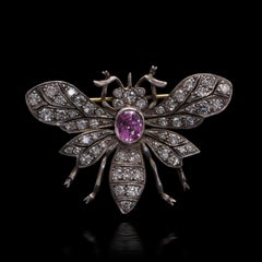 Edwardian Silver and Gold Pink Sapphire and Diamond Insect Brooch