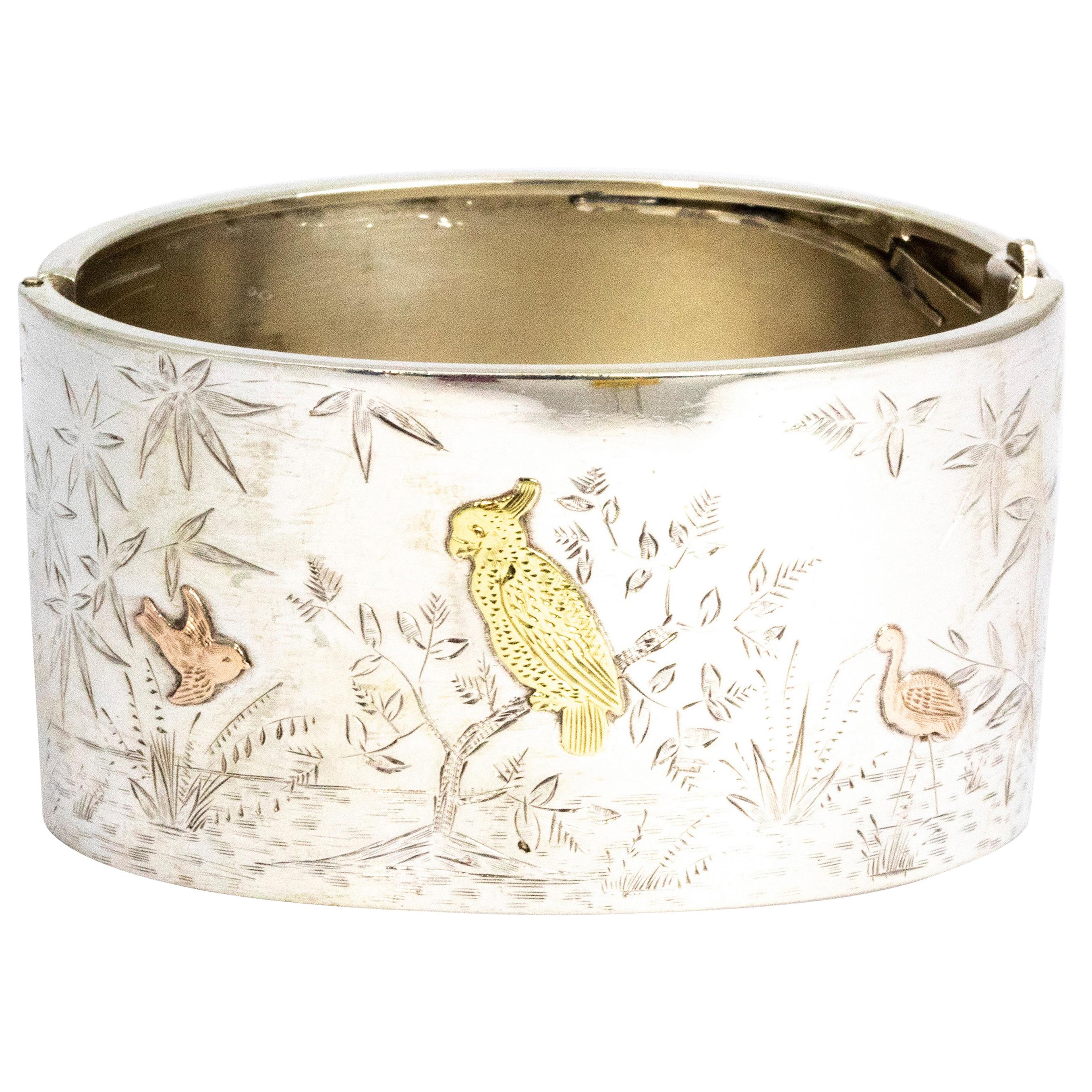 Edwardian Silver and Gold Tapered Bangle For Sale