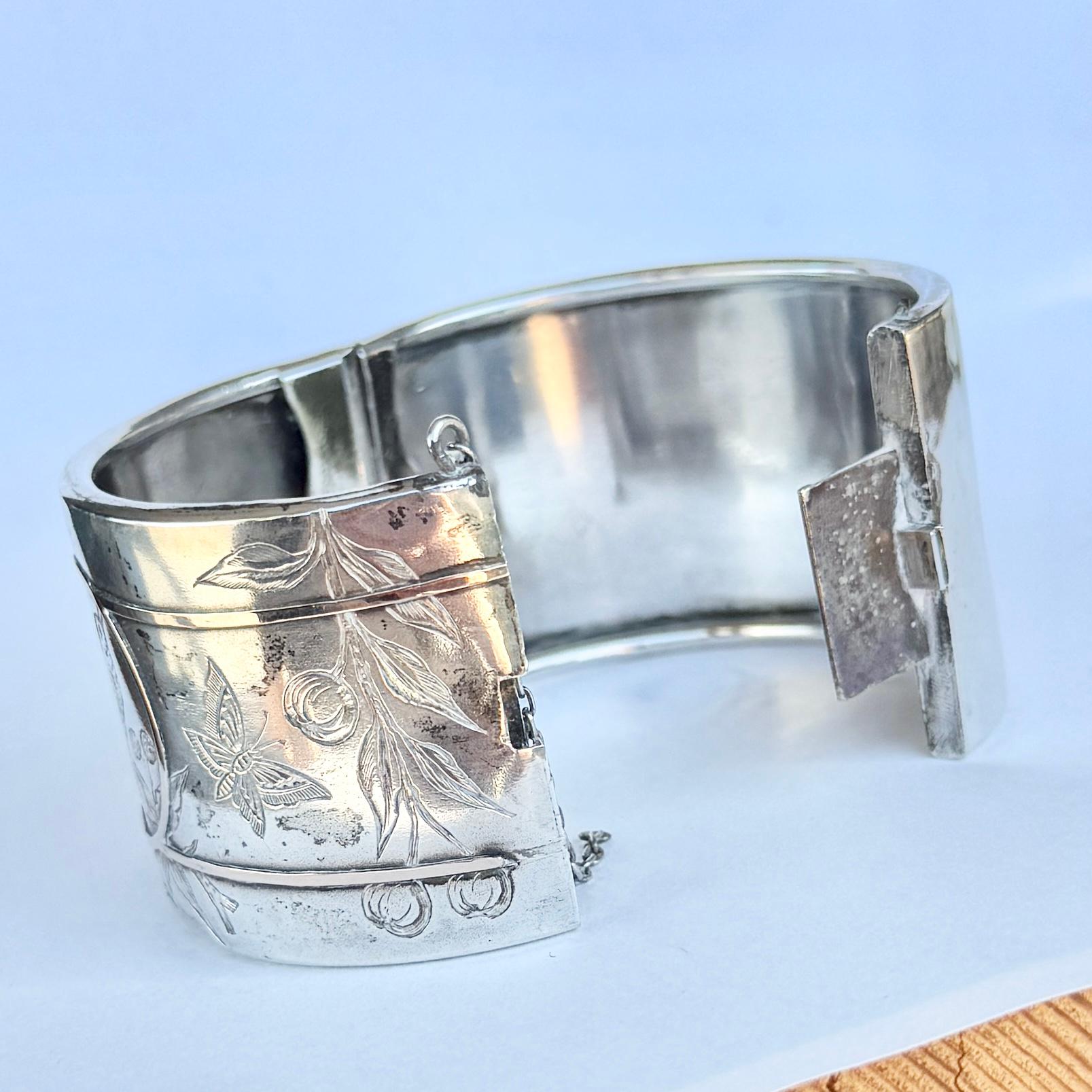 da uomo o donna Bracciale edoardiano in argento e oro rosa con incisioni a rilievo in vendita
