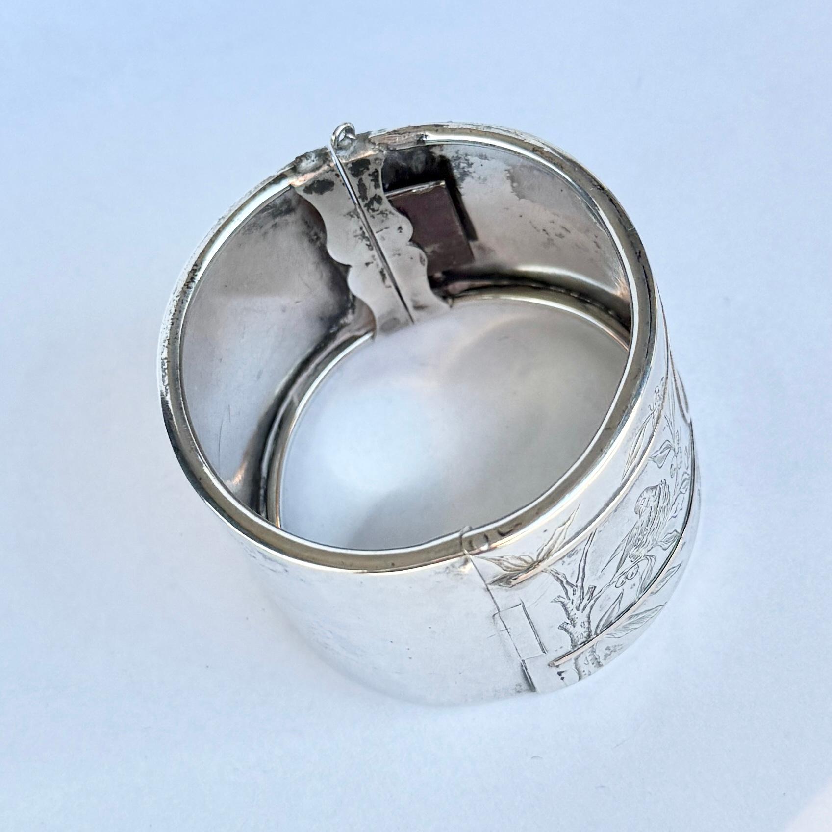 Bracciale edoardiano in argento e oro rosa con incisioni a rilievo in vendita 1