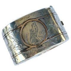 Edwardian Silver and Rose Gold Overlay Engraved Bangle