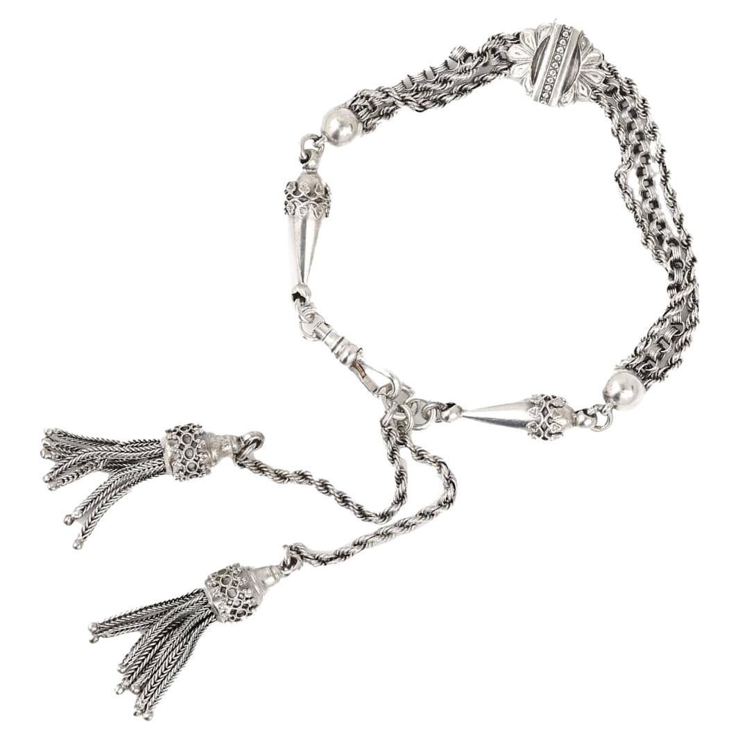 Edwardian Silver Belcher and Torpedo Link Ladies Albertina Bracelet, Circa 1905