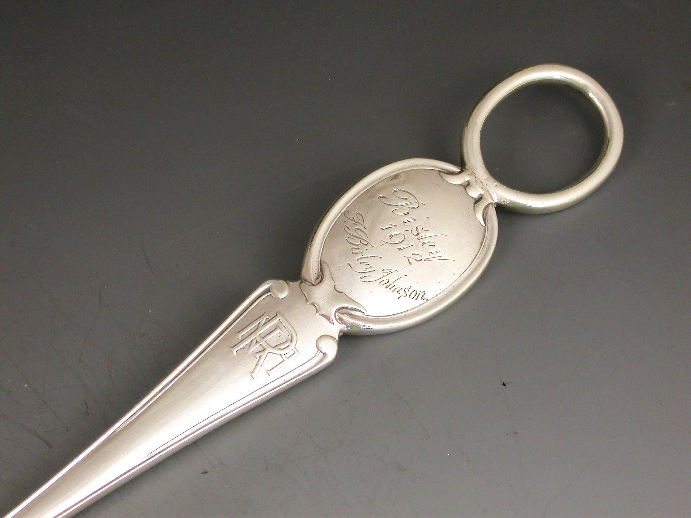 A good quality Edwardian cast silver National Rifle Association Shooting Prize, made in the form of a shaped letter opener or skewer, the handle engraved - 'Bisley 1912' and with the recipients name - F.Burley Johnson.

By Thomas Bradbury & Sons