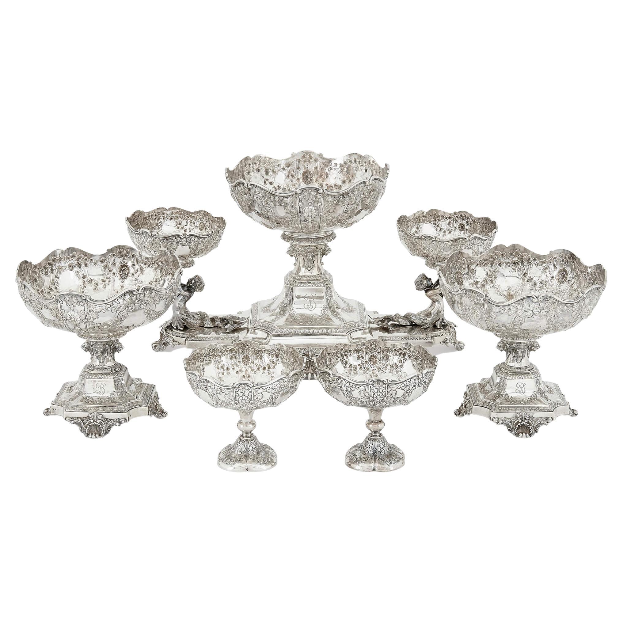 Edwardian Silver Centrepiece Suite by Horace Woodward & Co. London For Sale