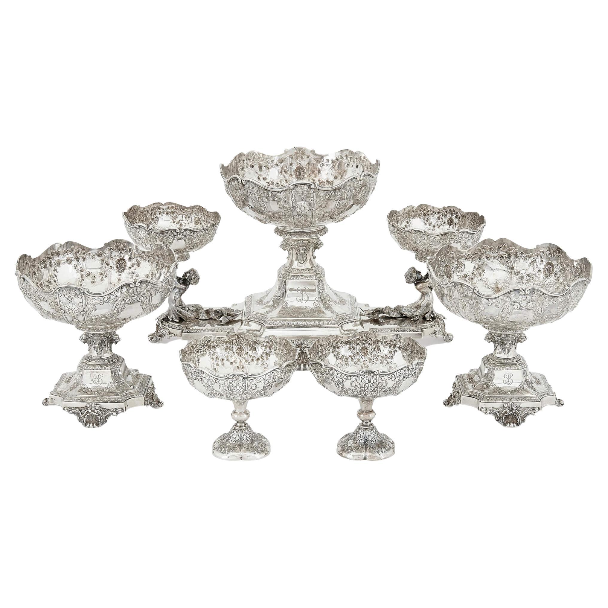 Centro de mesa eduardiano de plata de Horace Woodward & Co. Londres