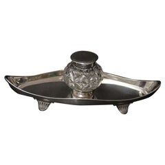Edwardian Silver Desk Inkstand Standing on Splayed Feet, London 1907, 8