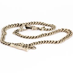 Edwardian Silver Double Albert Necklace with T-Bar