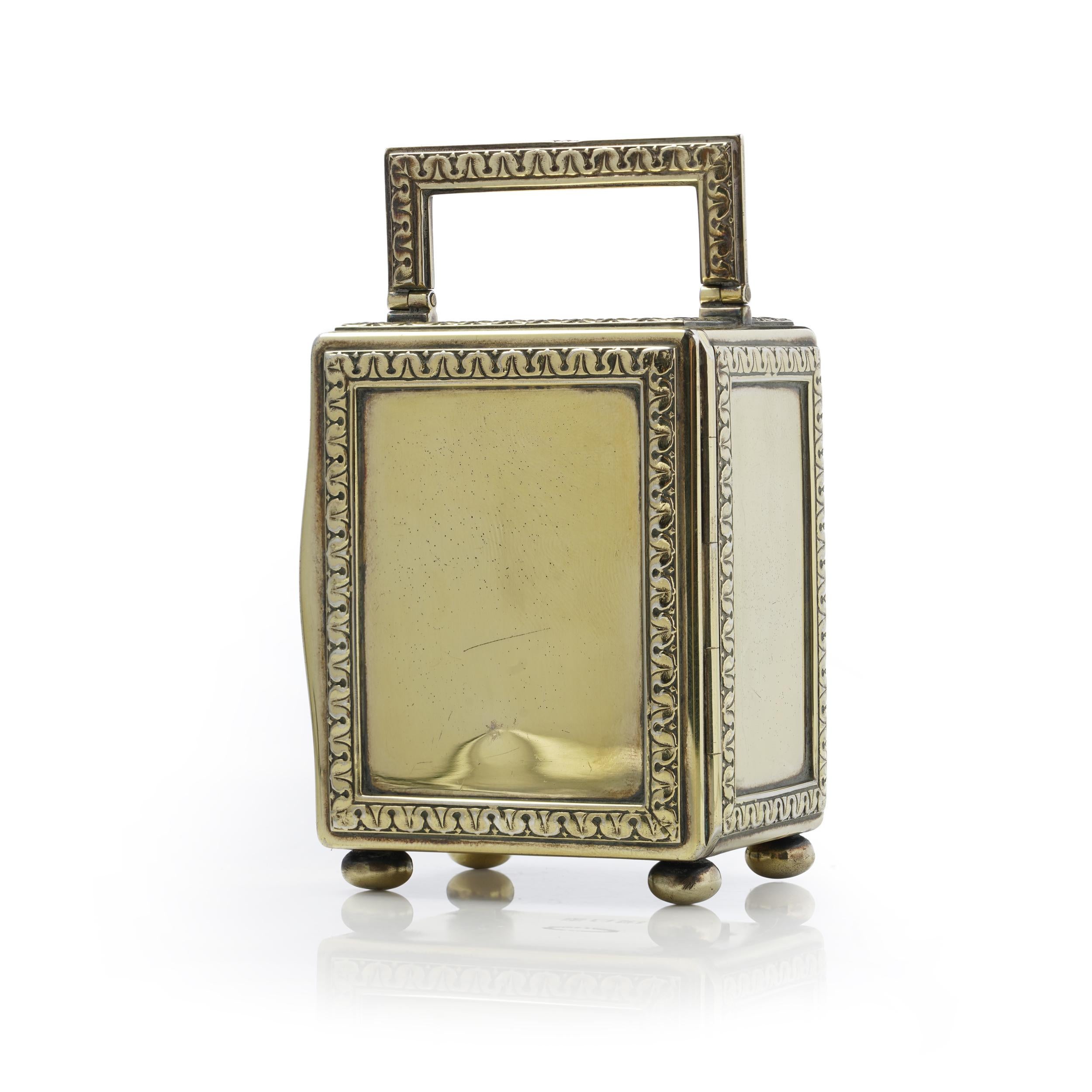 British Edwardian Silver-Gilt Carriage Clock by Drew & Sons, London, 1913 For Sale