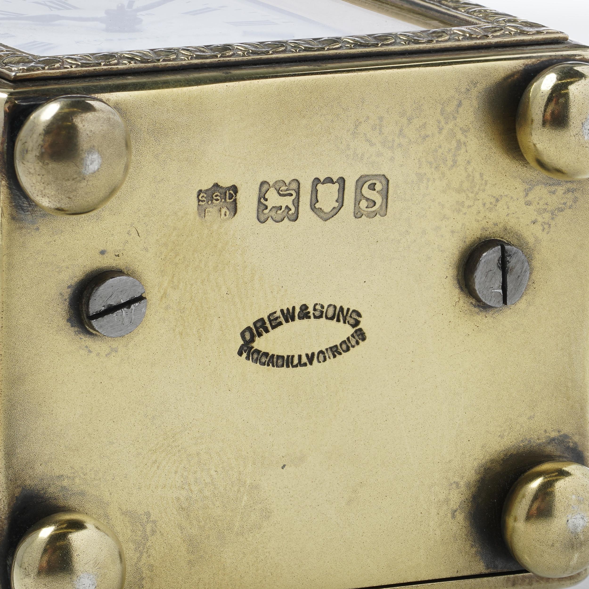 Edwardian Silver-Gilt Carriage Clock by Drew & Sons, London, 1913 For Sale 1