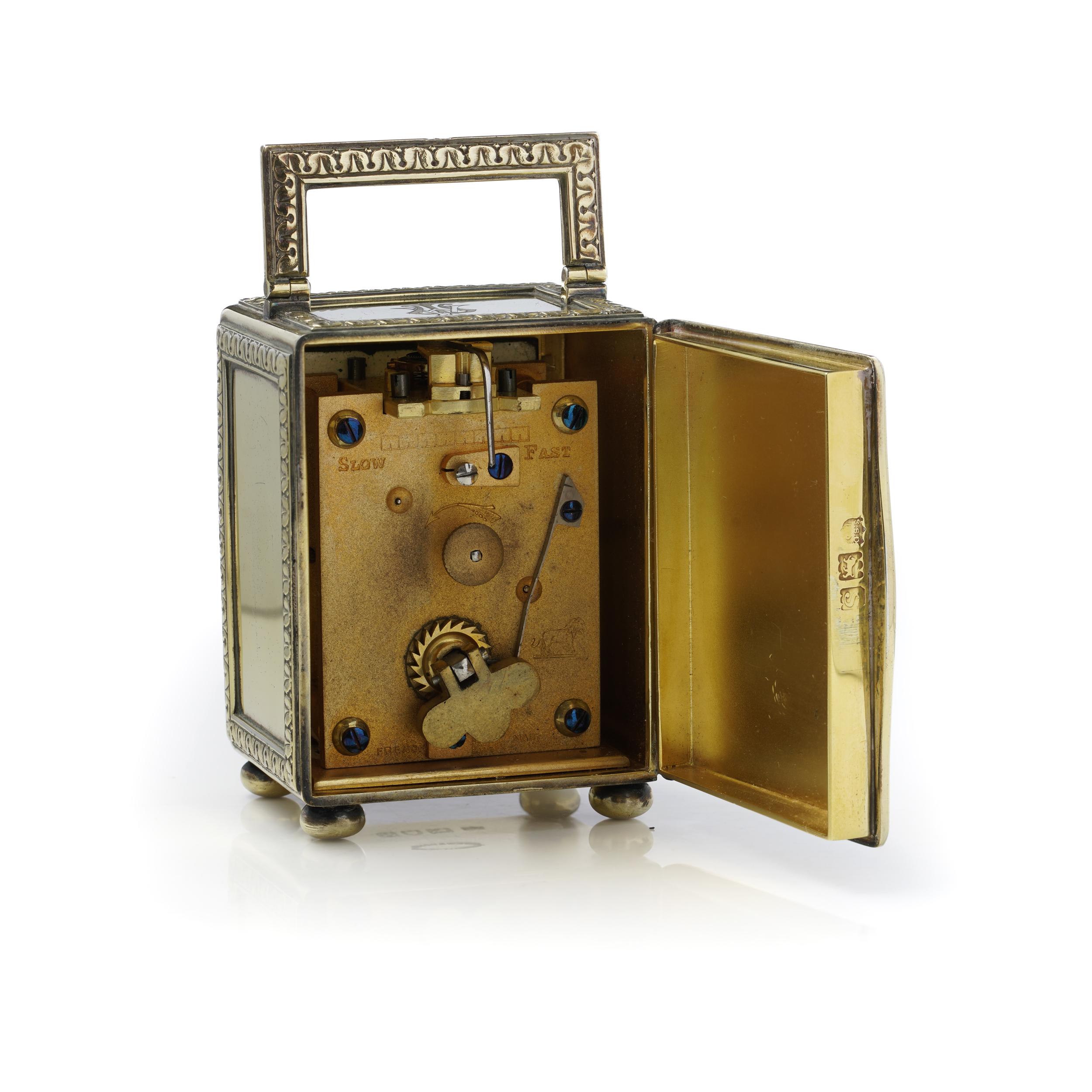 Edwardian Silver-Gilt Carriage Clock by Drew & Sons, London, 1913 For Sale 2