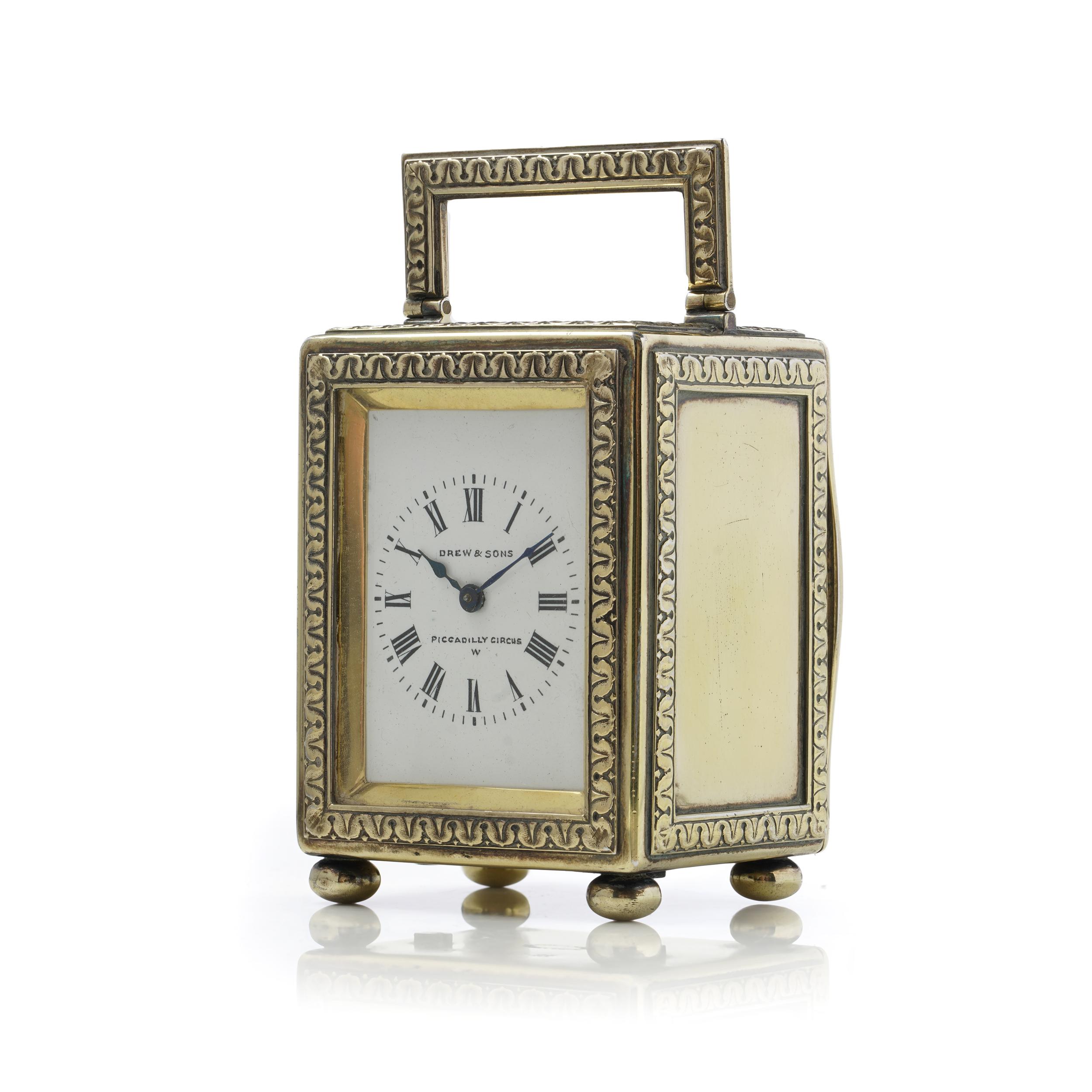 Edwardian Silver-Gilt Carriage Clock by Drew & Sons, London, 1913 For Sale 3