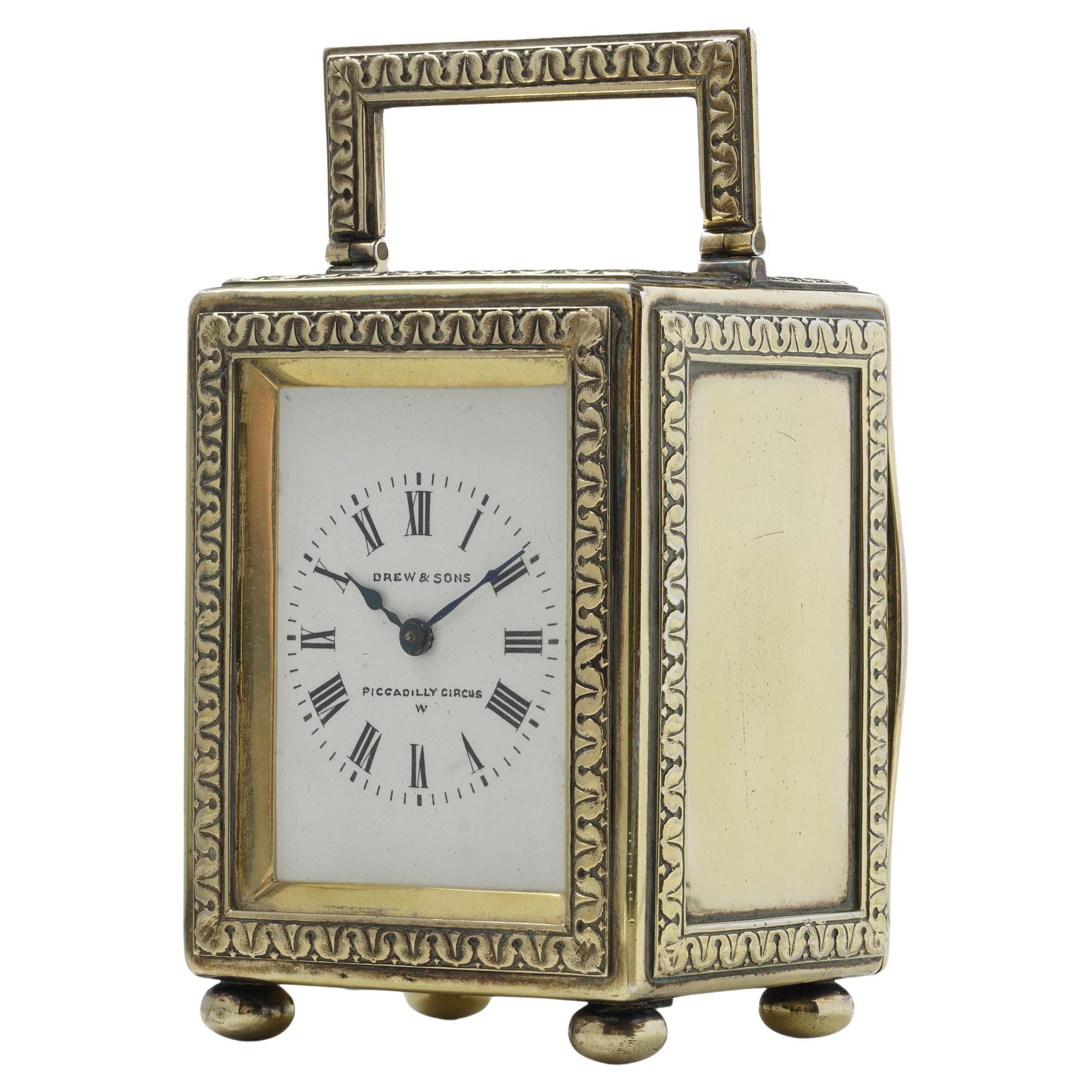 Edwardian Silver-Gilt Carriage Clock by Drew & Sons, London, 1913