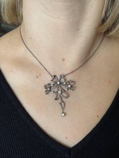 Edwardian Silver Gold Pearl Diamond Pendant Necklace