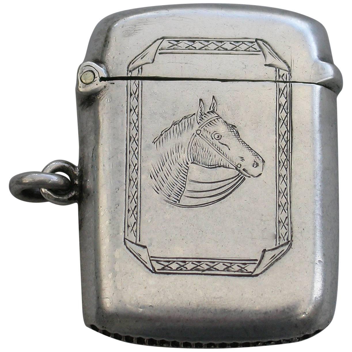 Edwardian Silver Horses Head Vesta Case by W G Knight, Birmingham, 1904