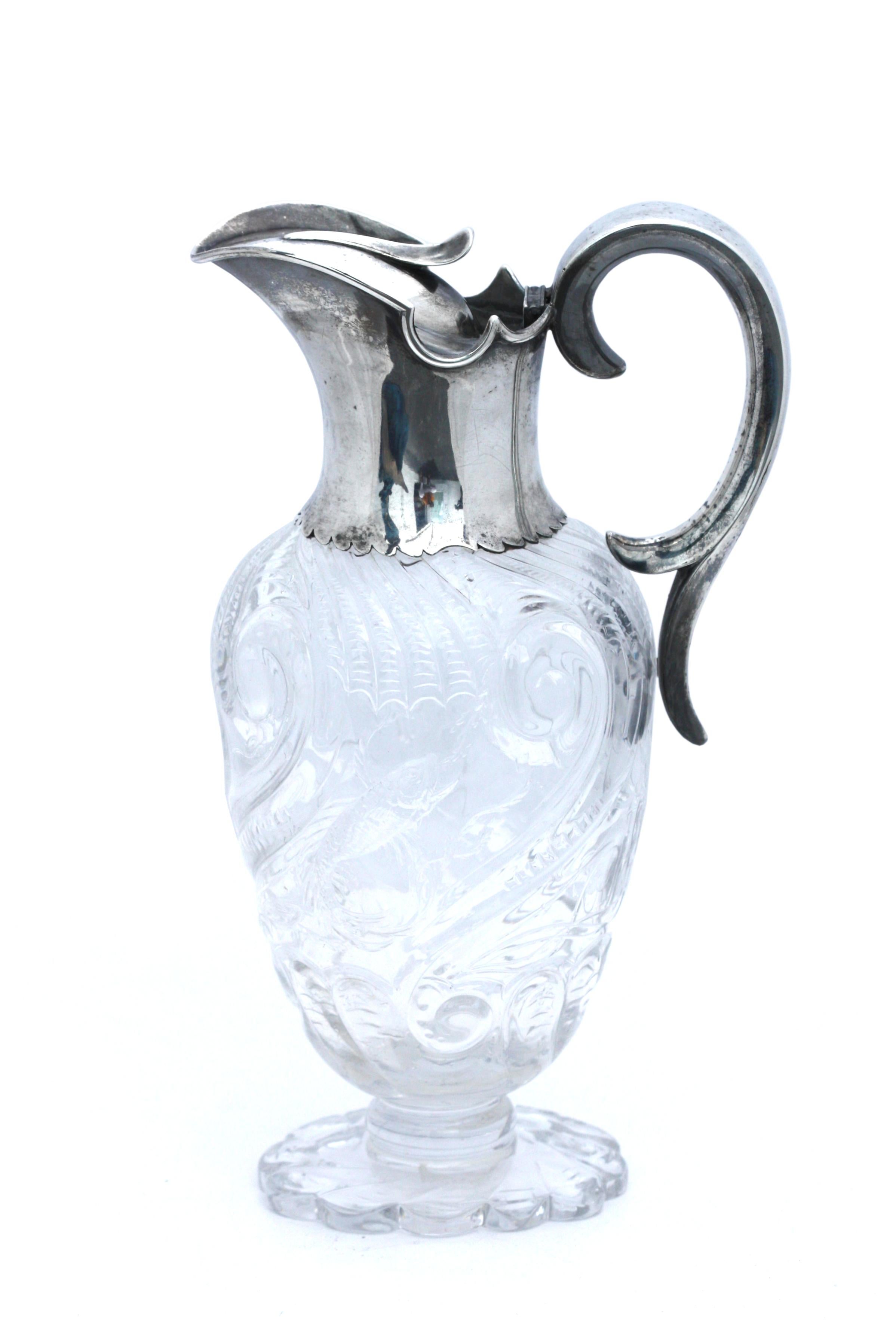 Brocca da claret in vetro con montatura in argento di epoca edoardiana in vendita 1