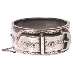 Vintage Edwardian Silver Ornate Buckle Bangle