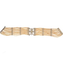 Edwardian Silver, Paste & Pearl Choker Necklace