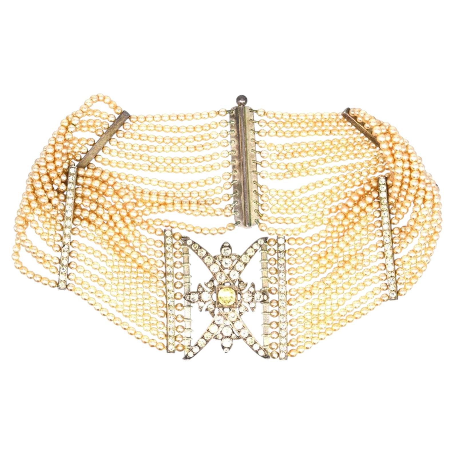 Edwardian Silver, Paste & Pearl Choker Necklace