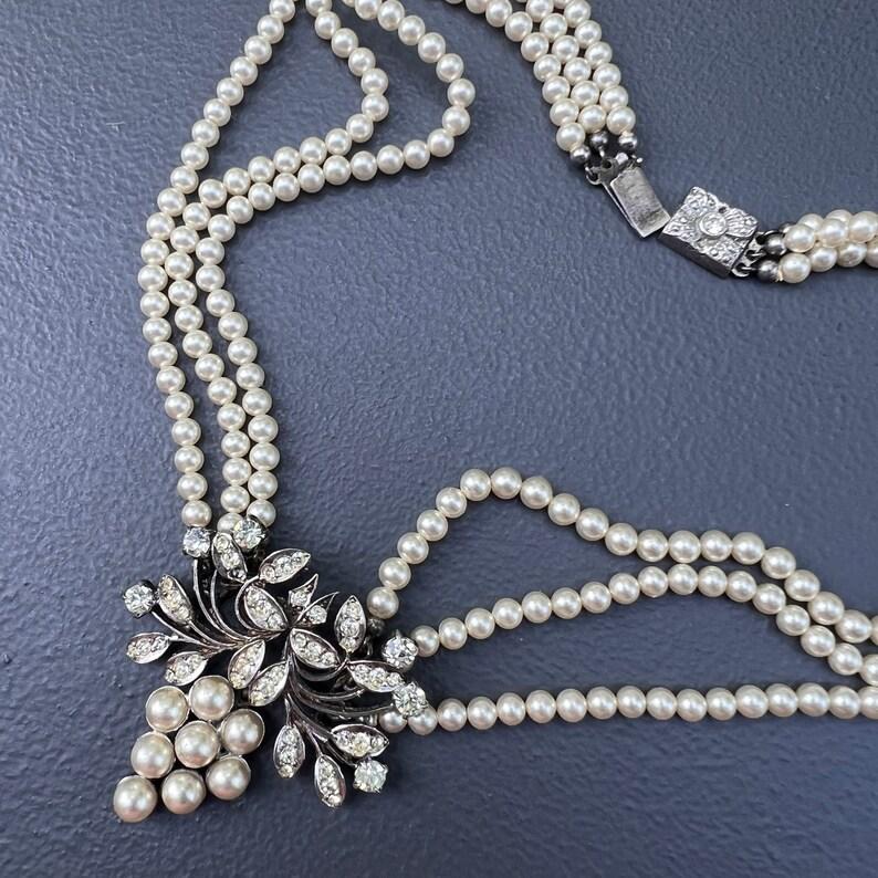 Edwardian silver paste stones, faux  pearls pendant Necklace French. In Good Condition For Sale In Monroe Township, NJ